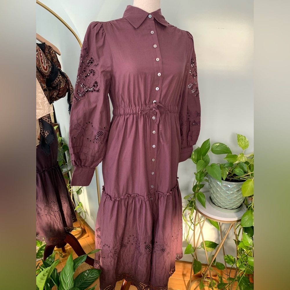 St. Roche Darcy Shirtdress Raisin Organic Cotton MIDI Pockets Cottagecore Dress - Picture 2 of 16